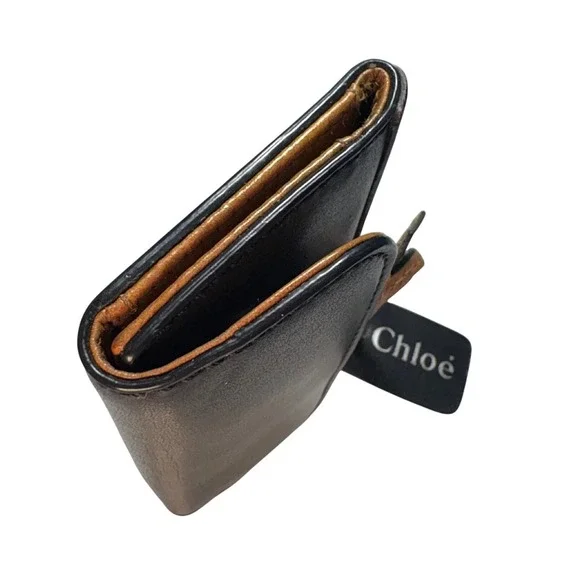 Chloe Black Brown Leather 6 Key Card Holder Snap Closure - Picture 3 of 13